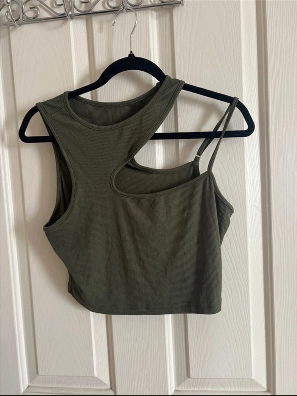 Cider Olive Green Asymmetrical Cutout Crop Top